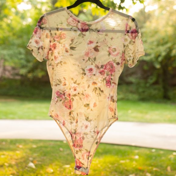 Nordstrom Brand Leith Mesh Floral Bodysuit - Picture 2 of 15